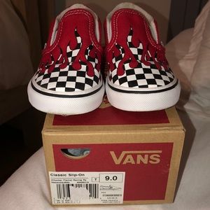 Checker Flame Slip On Sz9 Vans Red/White/Blk